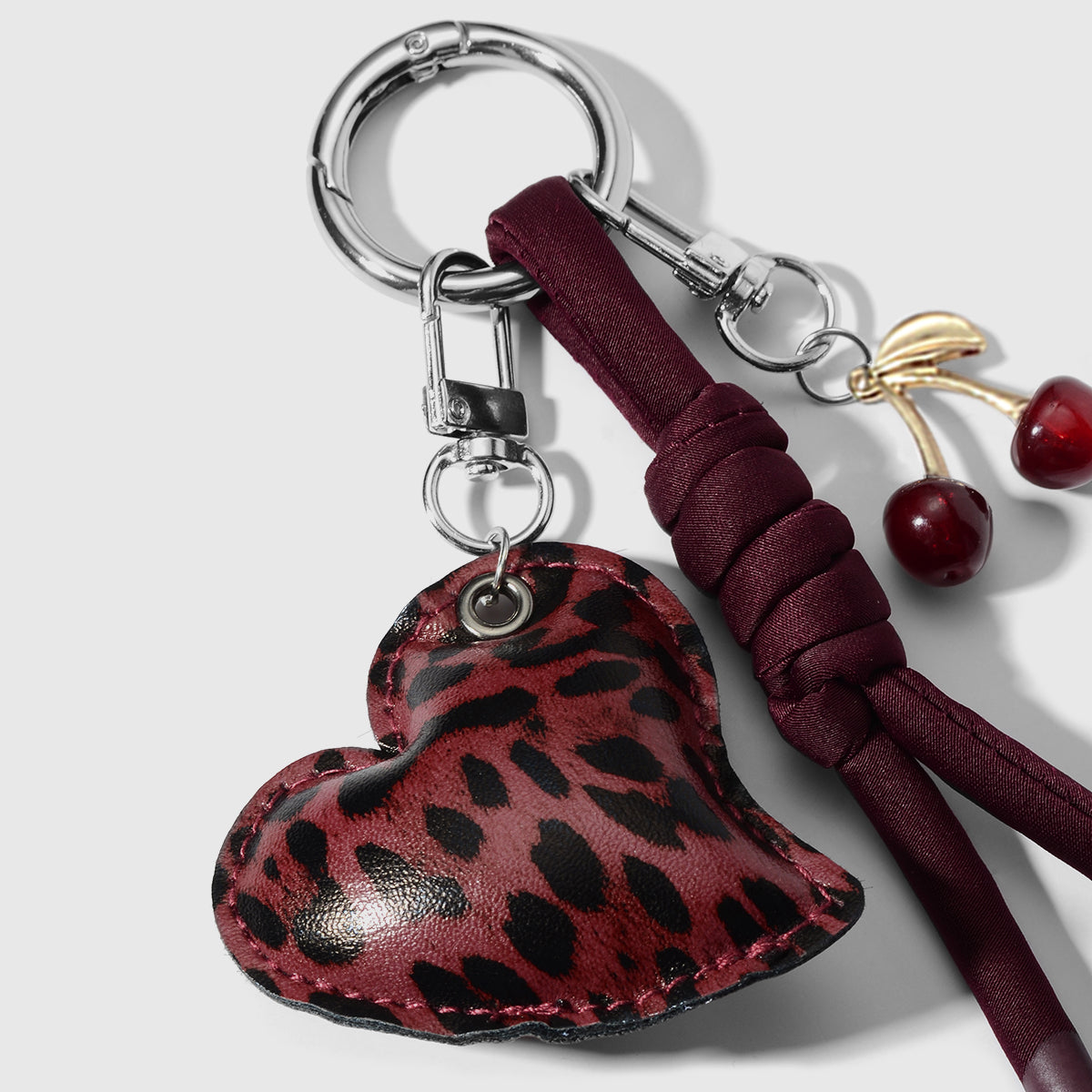 Hart en kers bag chain - Zilver, rood en zwart