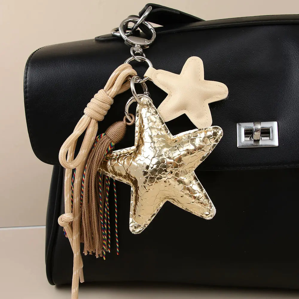 Hart bag chain met franjes - Zilver, geel en grijs