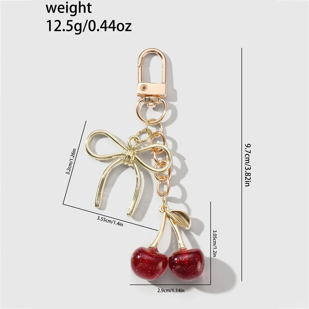 Kersen bag chain met strik - Goud en rood