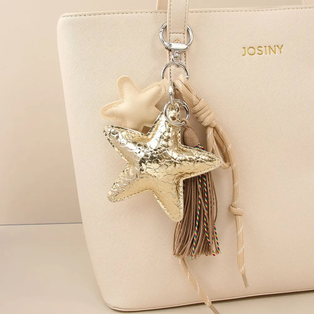 Hart bag chain met franjes - Zilver, geel en grijs