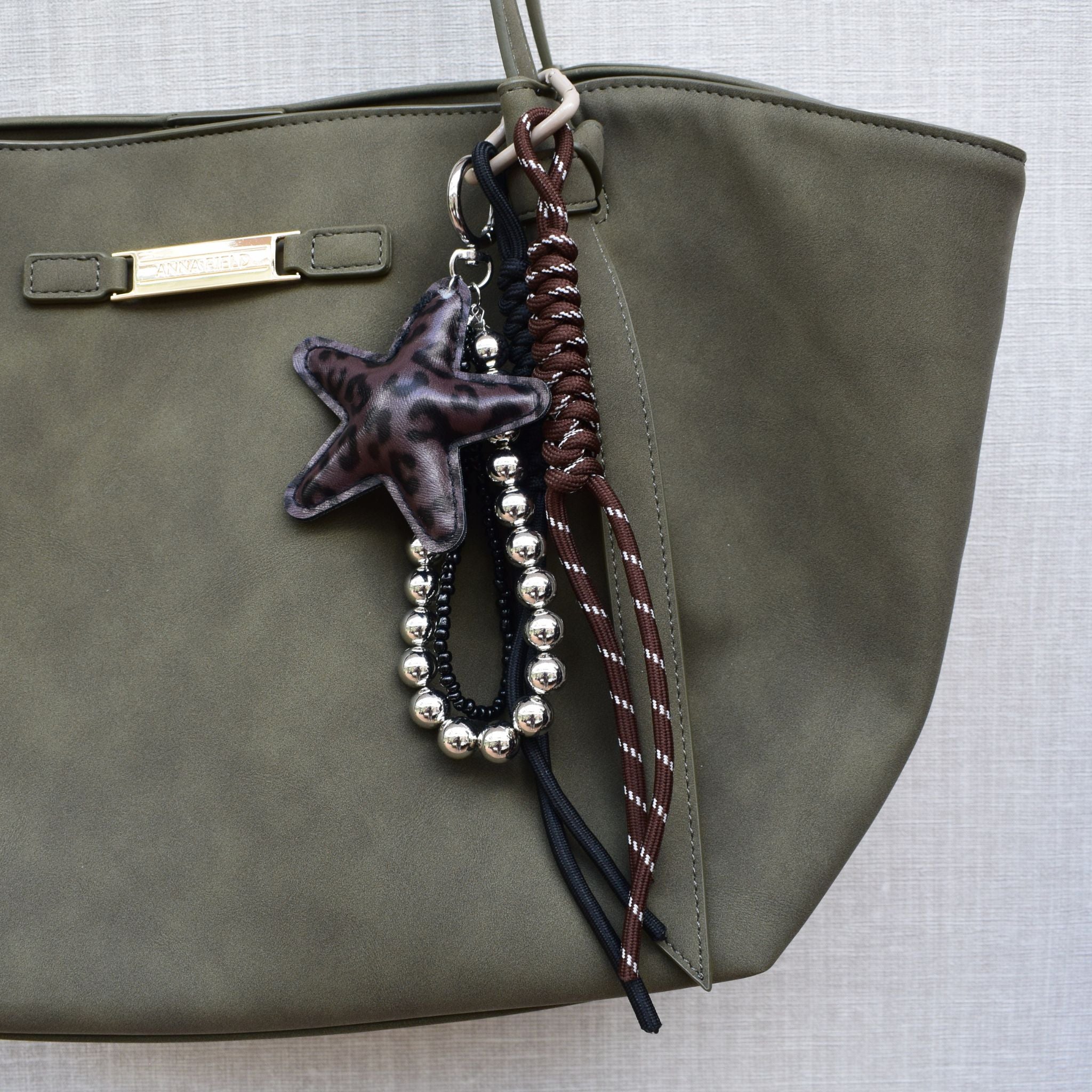 Ster bag chain met kralen - Zilver, bruin en wit