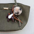 Pegasus bag chain met fluffy pompon - Zilver, bruin en wit
