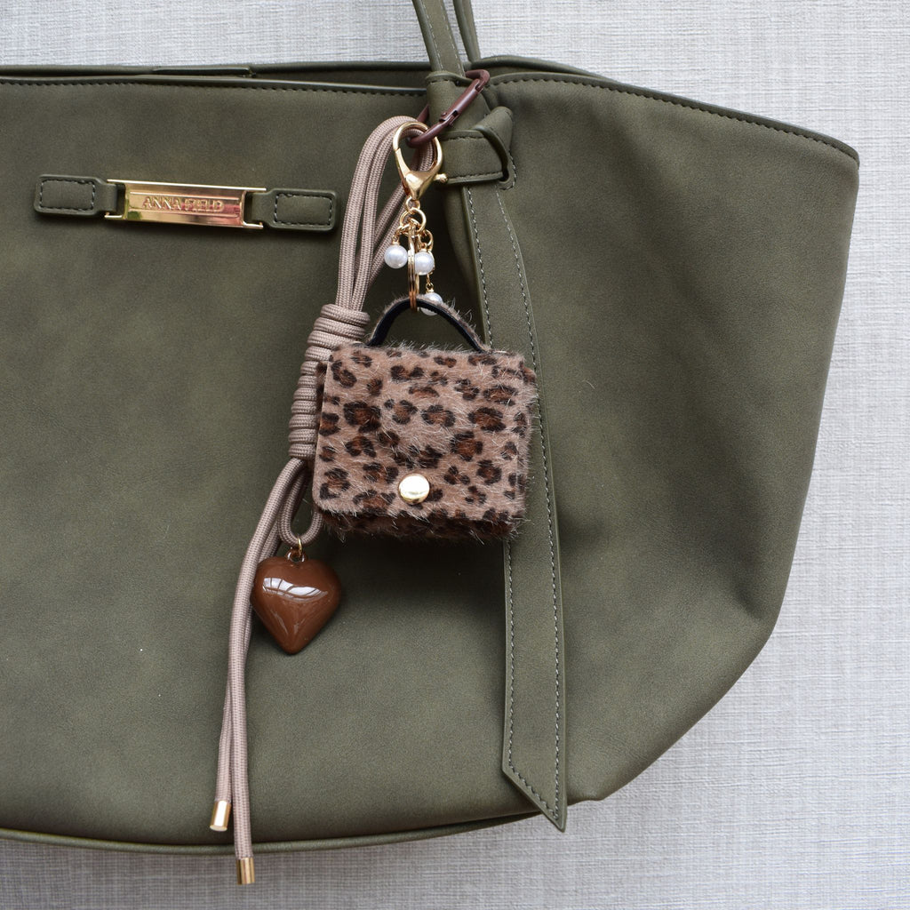 Mini tasje bag chain met hart en parels - Goud, bruin, zwart en parelmoer