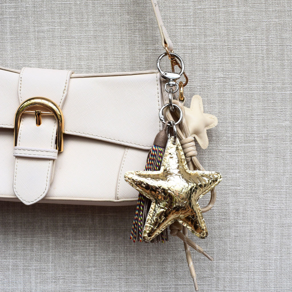 Hart bag chain met franjes - Zilver, geel en grijs