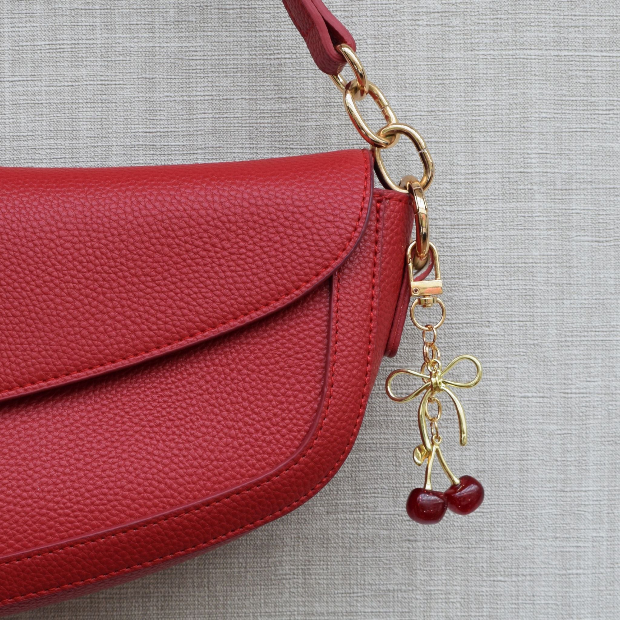 Kersen bag chain met strik - Goud en rood