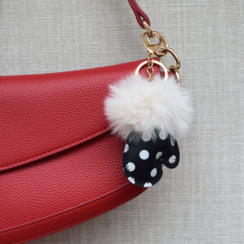 Handschoen bag chain met fluffy pompon - Goud, zwart en wit