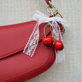 Kersen bag chain met kanten strik - Zilver, rood, wit en groen