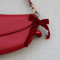 Kersen bag chain met panterprint strik - Zilver, rood, zwart, wit en groen