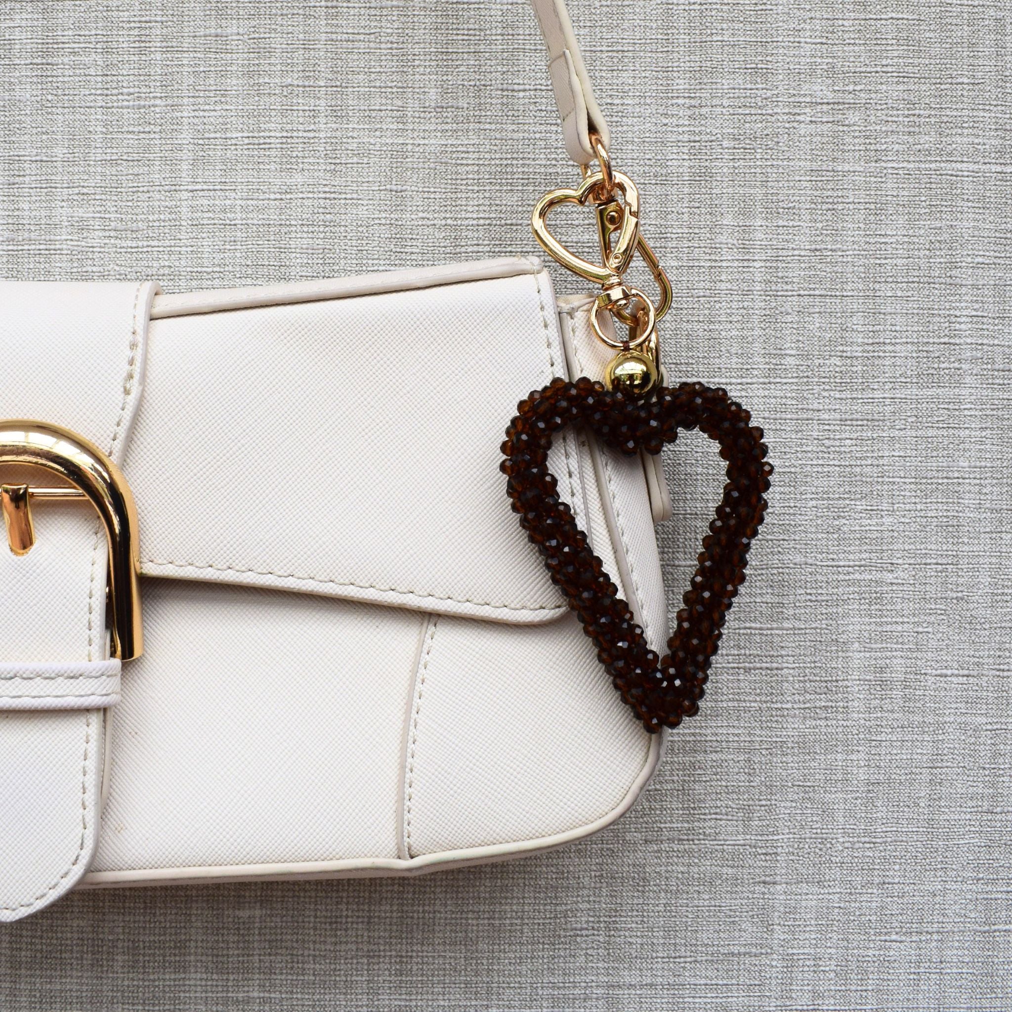 Kralen hart bag chain - Goud en bruin