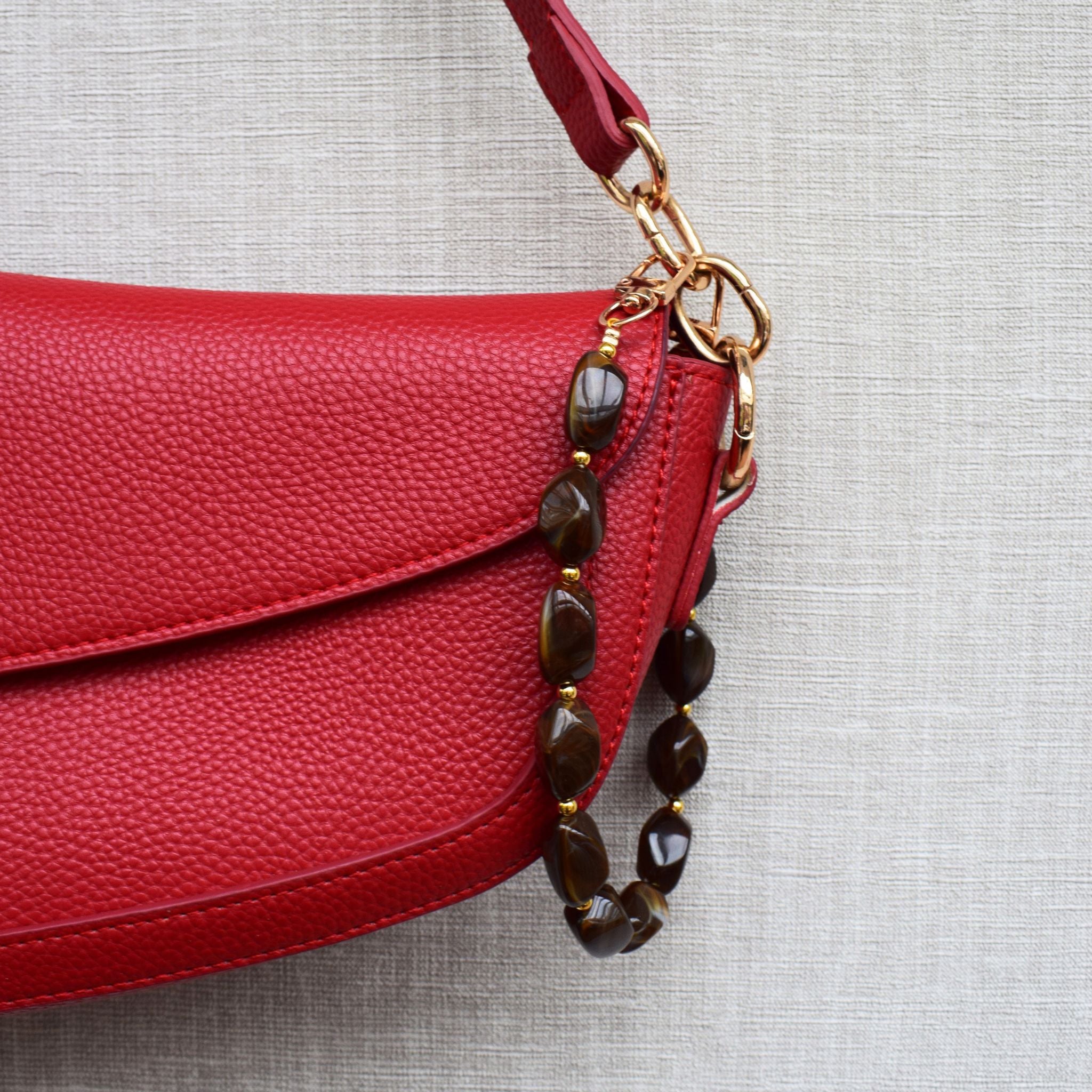 Acryl kralen bag chain - Goud en bruin