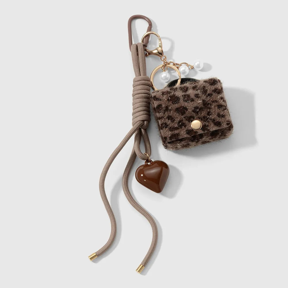 Mini tasje bag chain met hart en parels - Goud, bruin, zwart en parelmoer