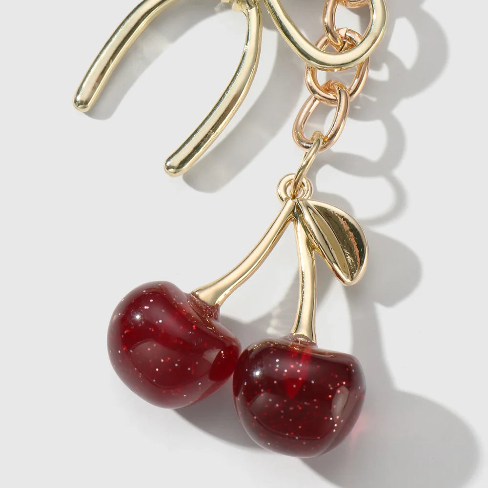 Kersen bag chain met strik - Goud en rood